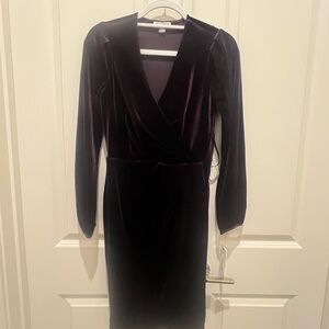 Calvin Klein Plum Velvet Wrap Long-Sleeve Dress